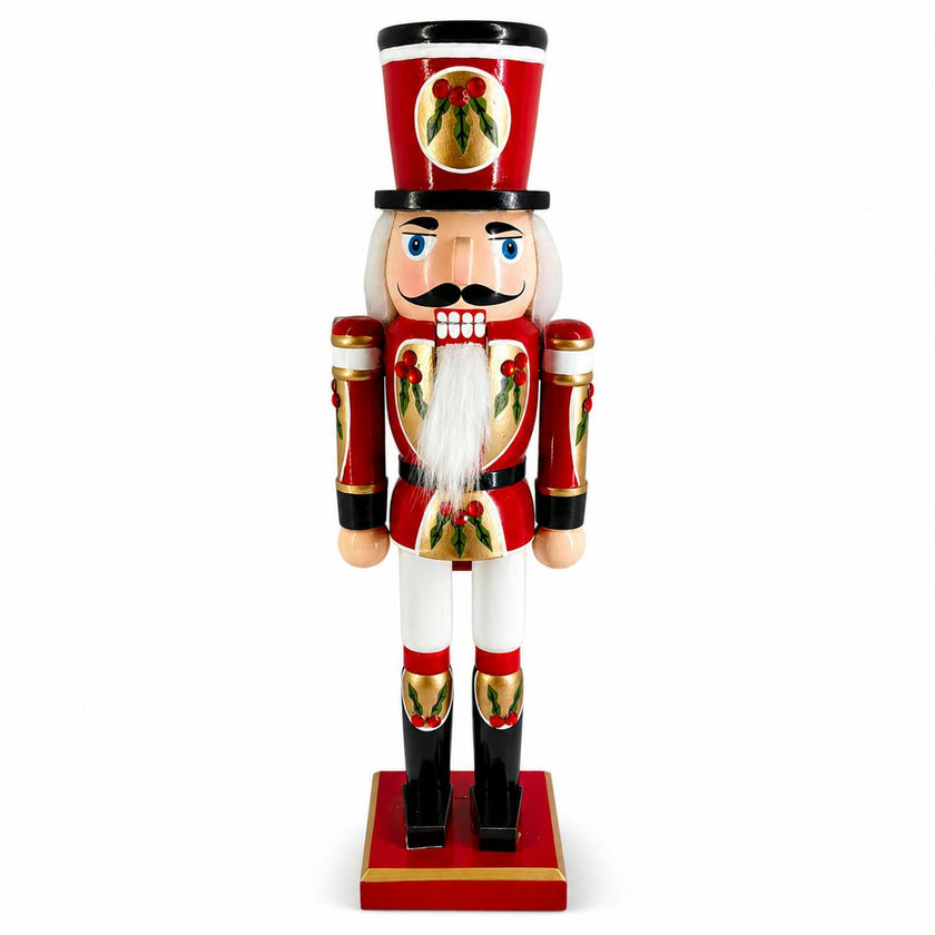 Red and Gold Holly Nutcracker, 12 Inch