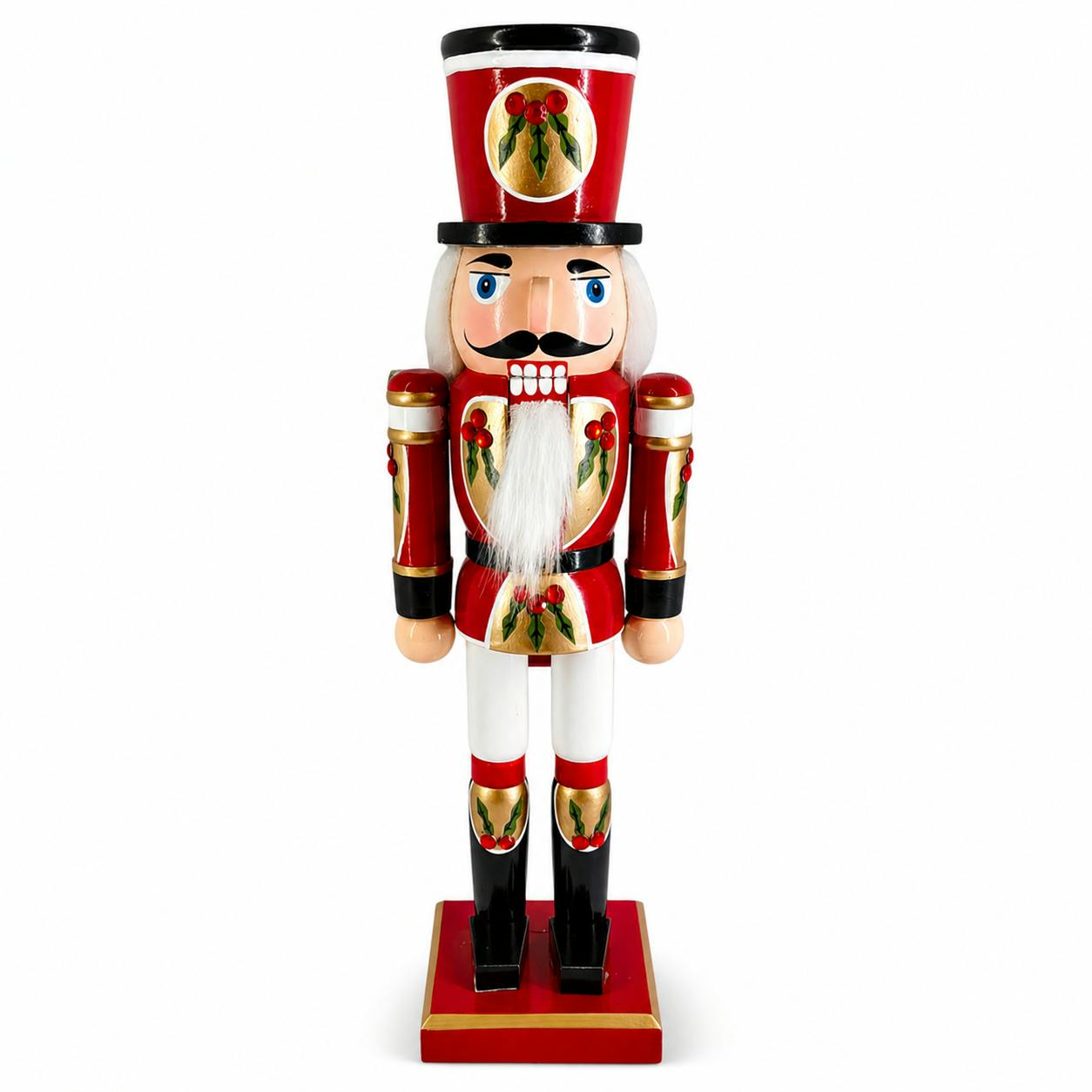 Red and Gold Holly Nutcracker, 12 Inch