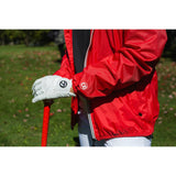 Navy full zip packable rain jacket and windbreaker