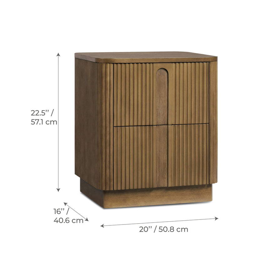 Potomac Reeding Pattern 2 Drawer Push to Open Nightstand Greige Wood Accent Storage