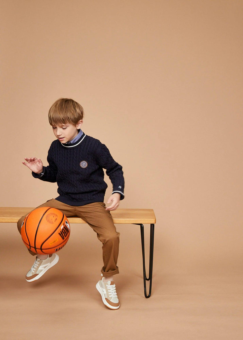 The Navy Merino Cableknit Crew