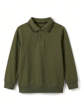 Boys Long Sleeve Striped Collar Polo