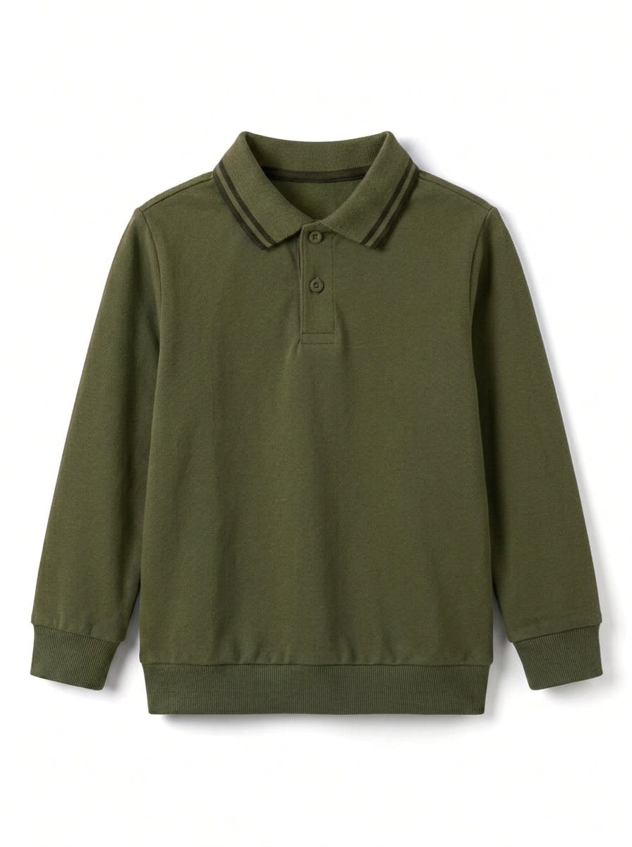 Boys Long Sleeve Striped Collar Polo