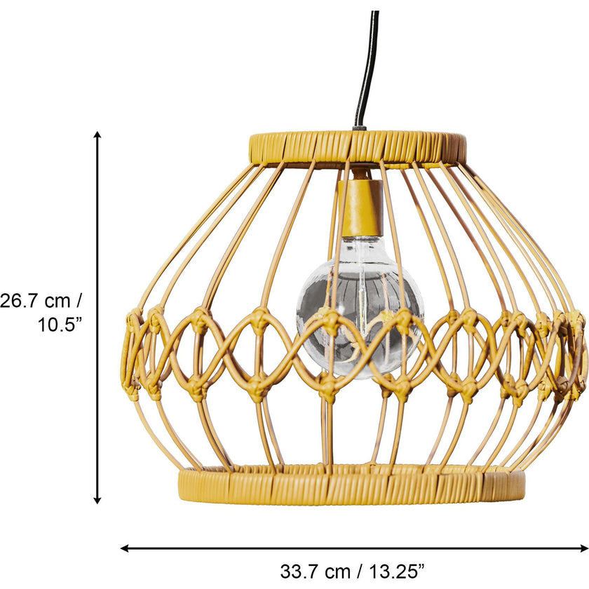 Outdoor Solar Powered Open Wicker Hanging Lantern Shaped Pendant Light With Dimmable Bulb And Remote Control With Multiple Modes And Levels