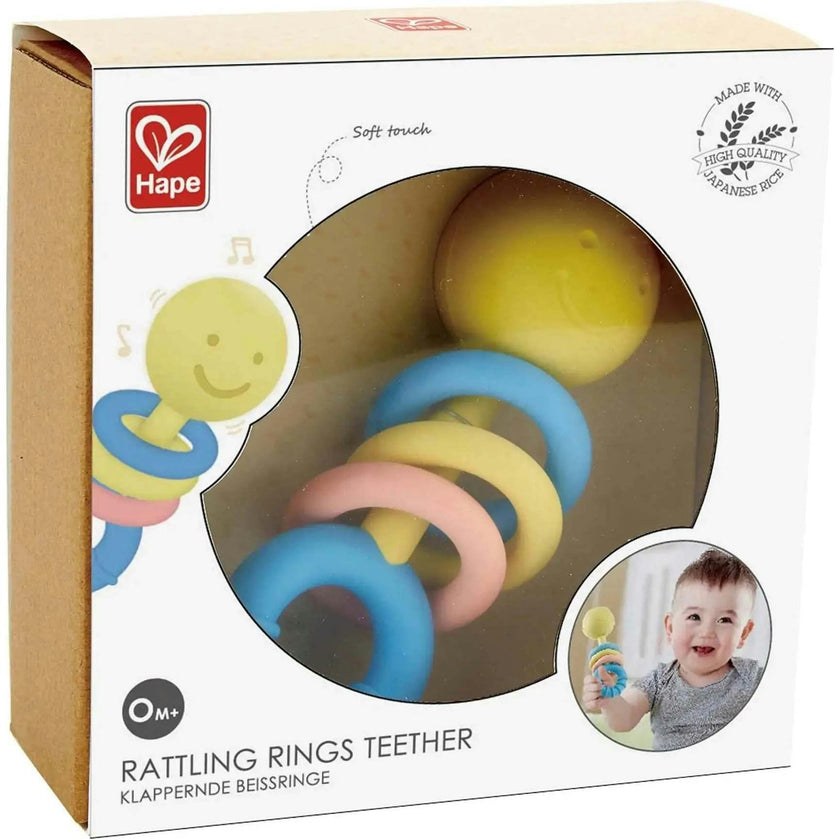 Hape: Rattling Rings Teether - Movable Teething & Rattle Shake Sensory Toy