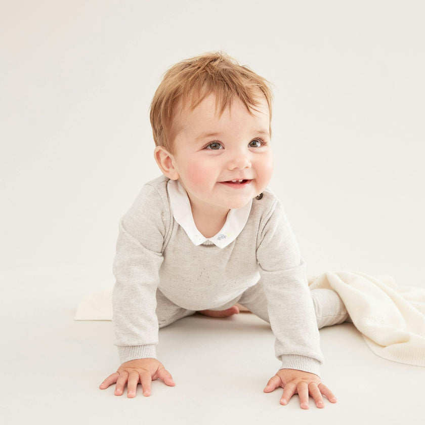 Pointelle Star Crawler Set - Grey