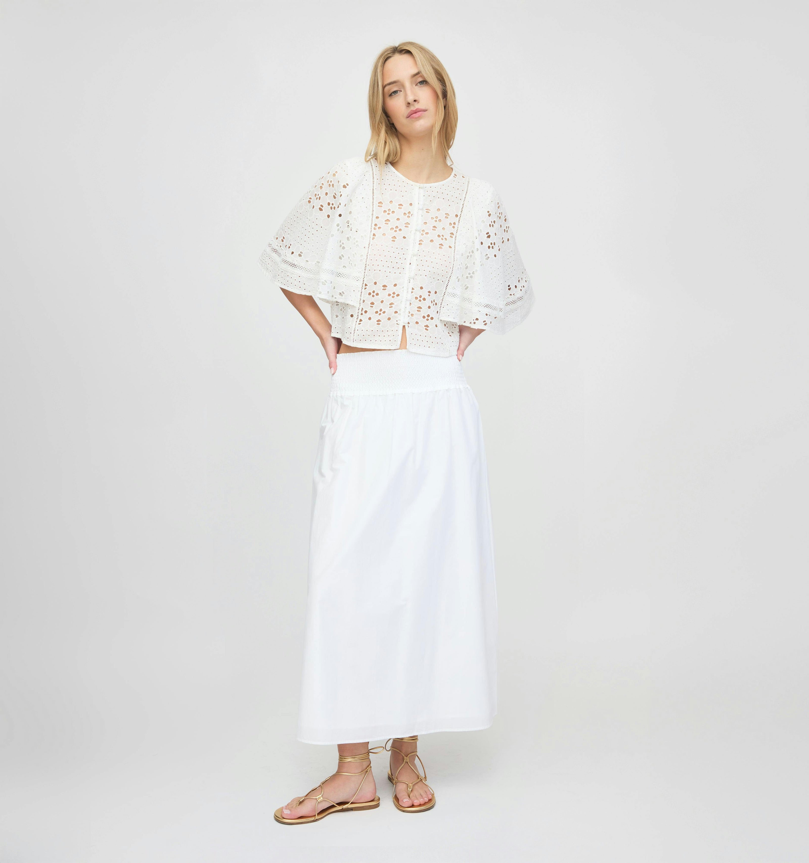 The Meadow Top - White Floral Broderie