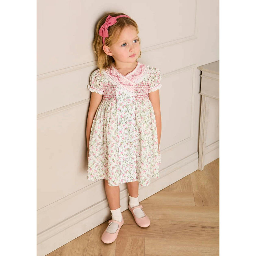 Alice Floral Double Breasted Hand Smocked Dress in Pink (12mths- 10yrs)