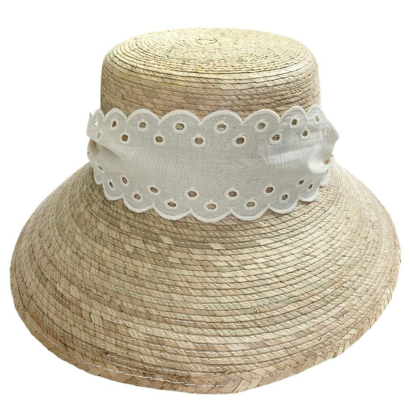 Clematis Bucket Hat (PreOrder Shipping June 15th) - Antique Eyelet Scallop Lace Short Ribbon