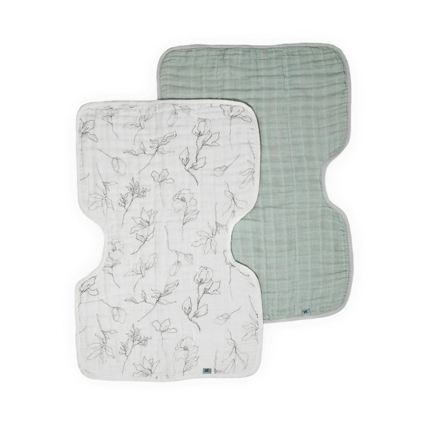 Organic Cotton Muslin Burp Cloth 2 Pack - Pencil Floral + White Sage