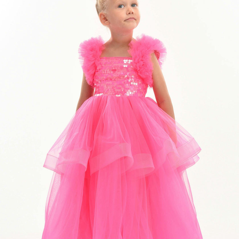 Fuchsia Peralta Sequin Ruffle Tulle Dress