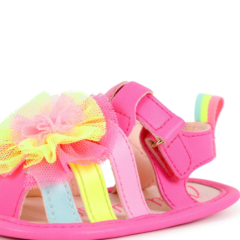 Pink Multicolor Strap Pom Sandals