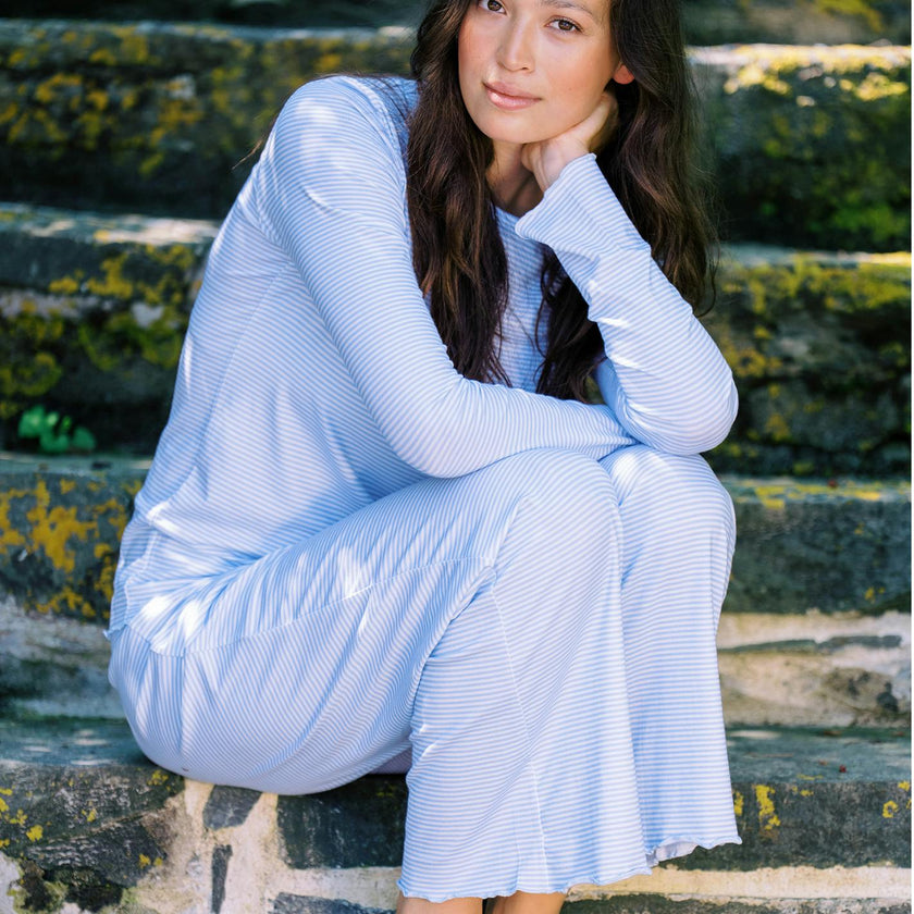 Women's Powder Blue Stripe Pima Pajamas Set