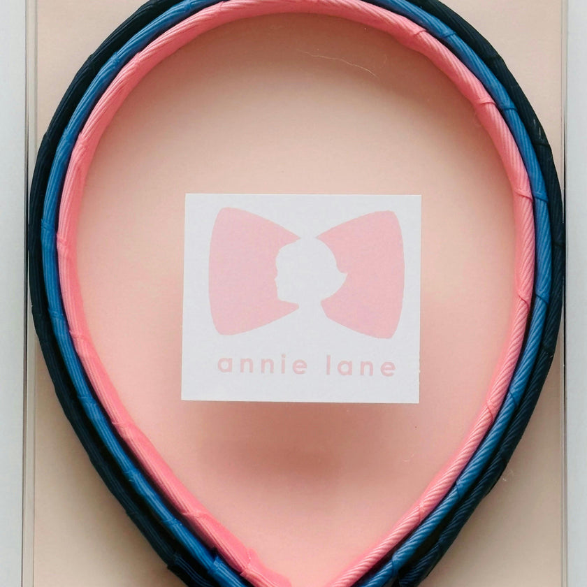 Set of three headbands - navy, capri blue and pink
