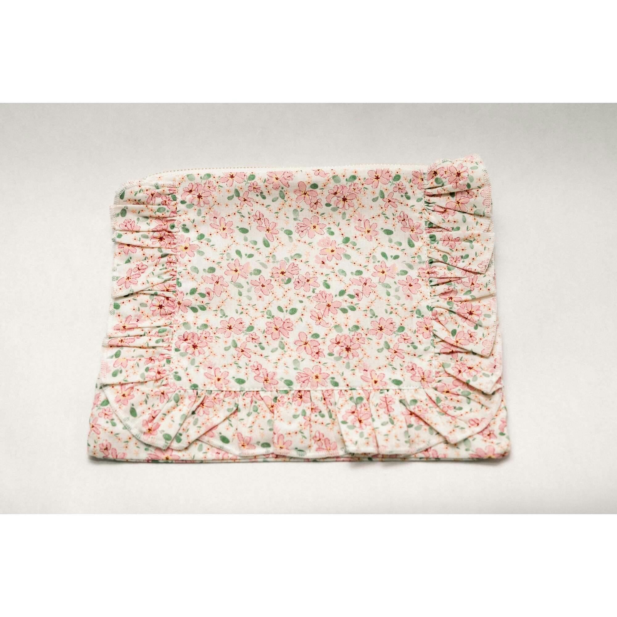 Peach Blossom Timeless Floral Ruffle Zipper Pouch