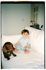 Almond Baby Pant Vista Blue Seersucker Stripes