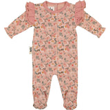 Floral Print Shoulder Ruffle Footie