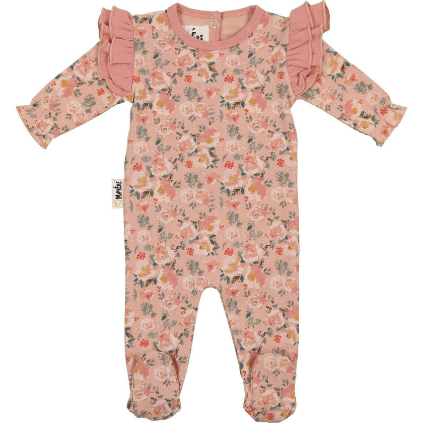 Floral Print Shoulder Ruffle Footie
