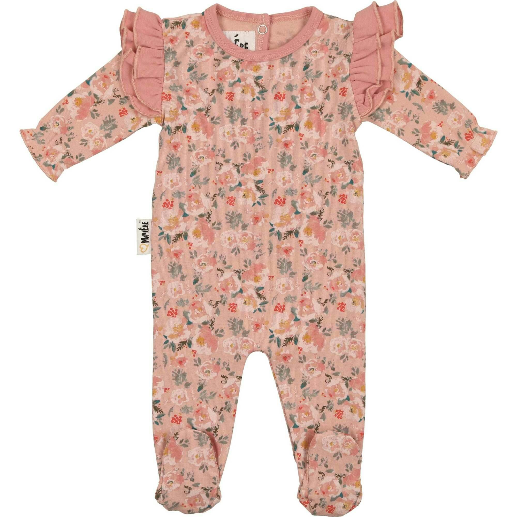 Floral Print Shoulder Ruffle Footie