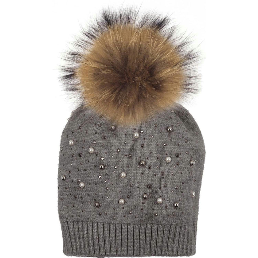 Pearl Studded Wool Hat With A Genuine Fur Pom (TikTok)