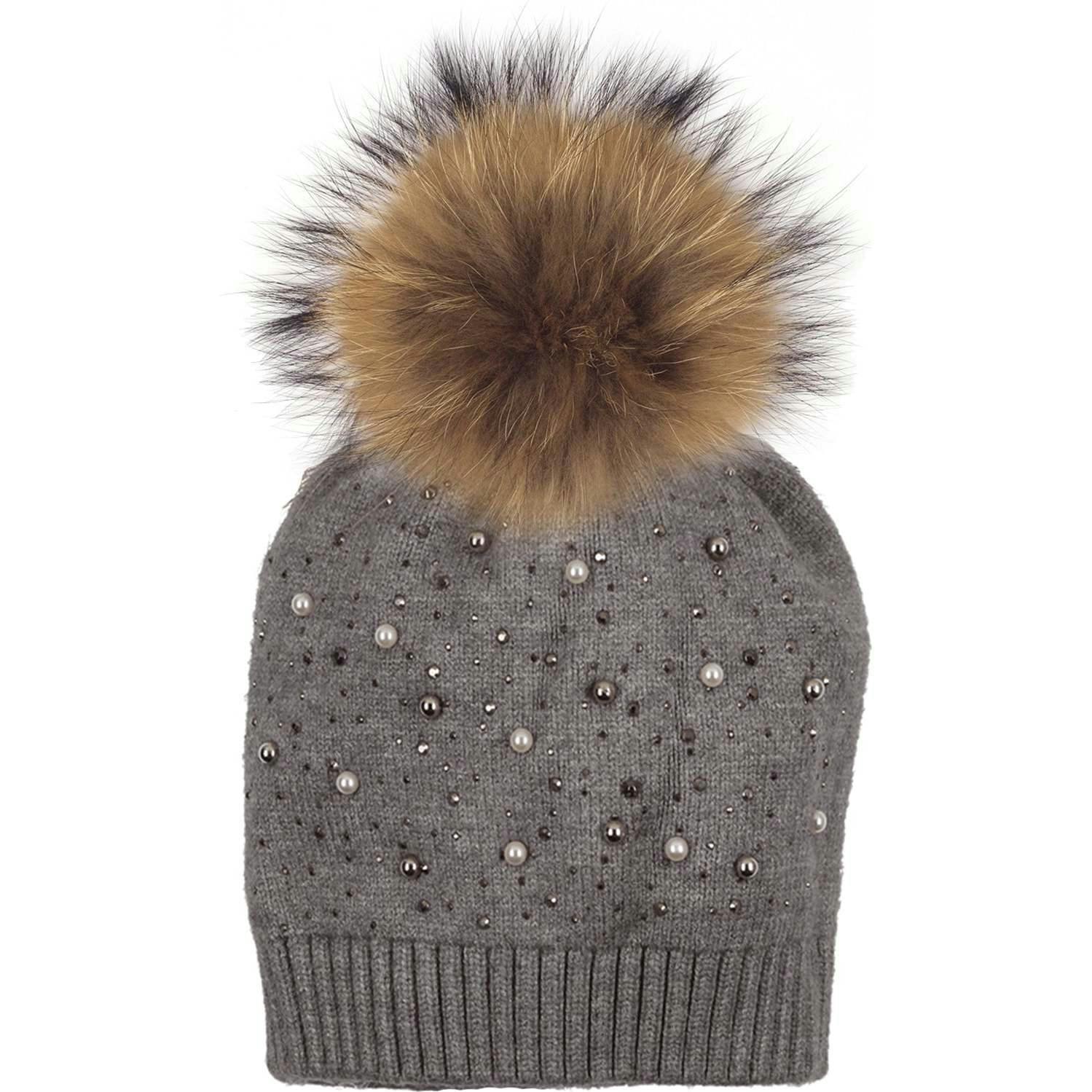 Pearl Studded Wool Hat With A Genuine Fur Pom (TikTok)