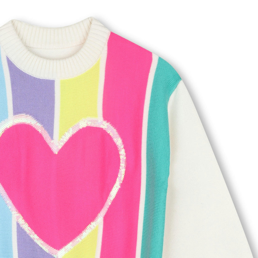 Multicolored Striped Heart Sequin Sweater