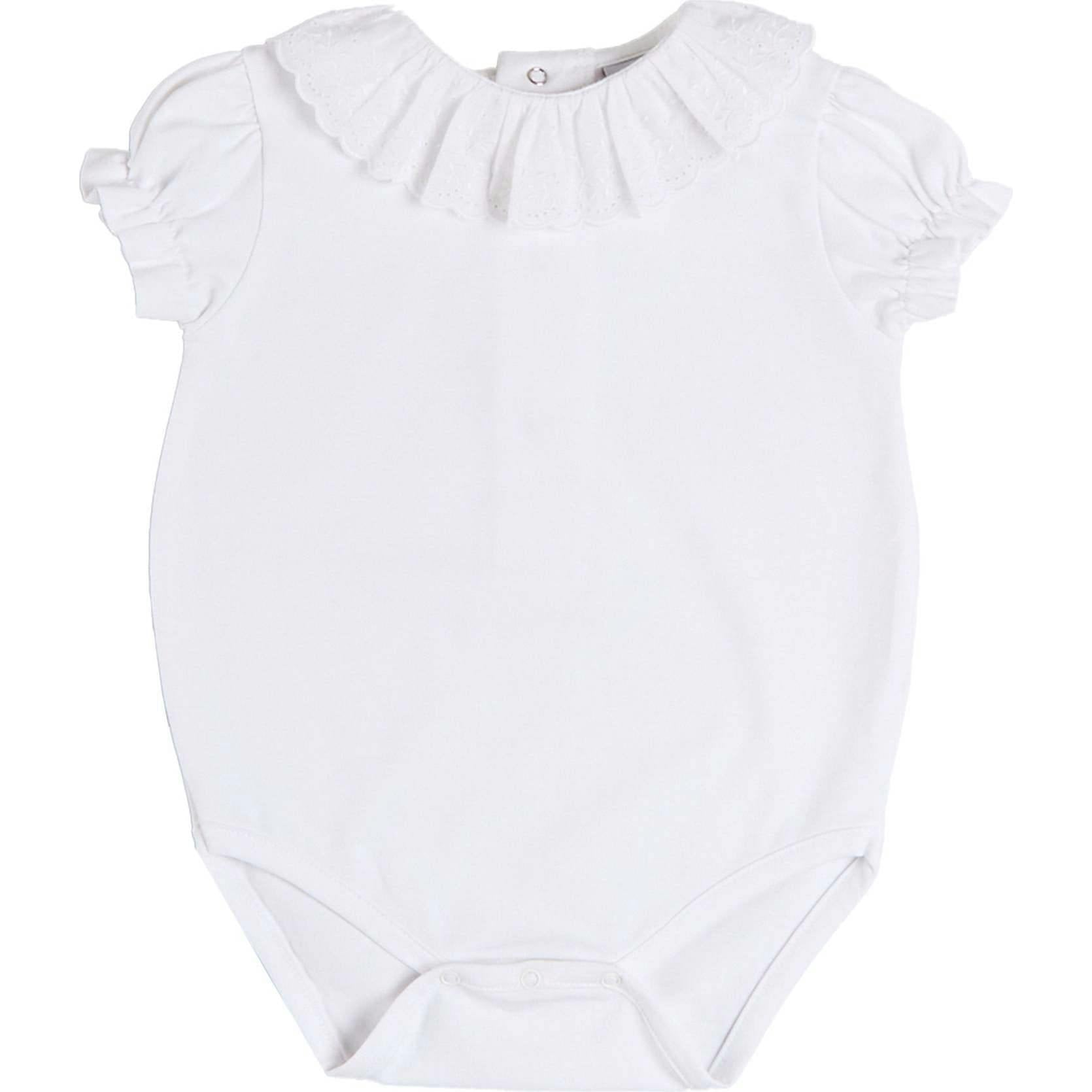 Broderie Anglaise Frill Collar Bodysuit in White (1mth-3yrs)