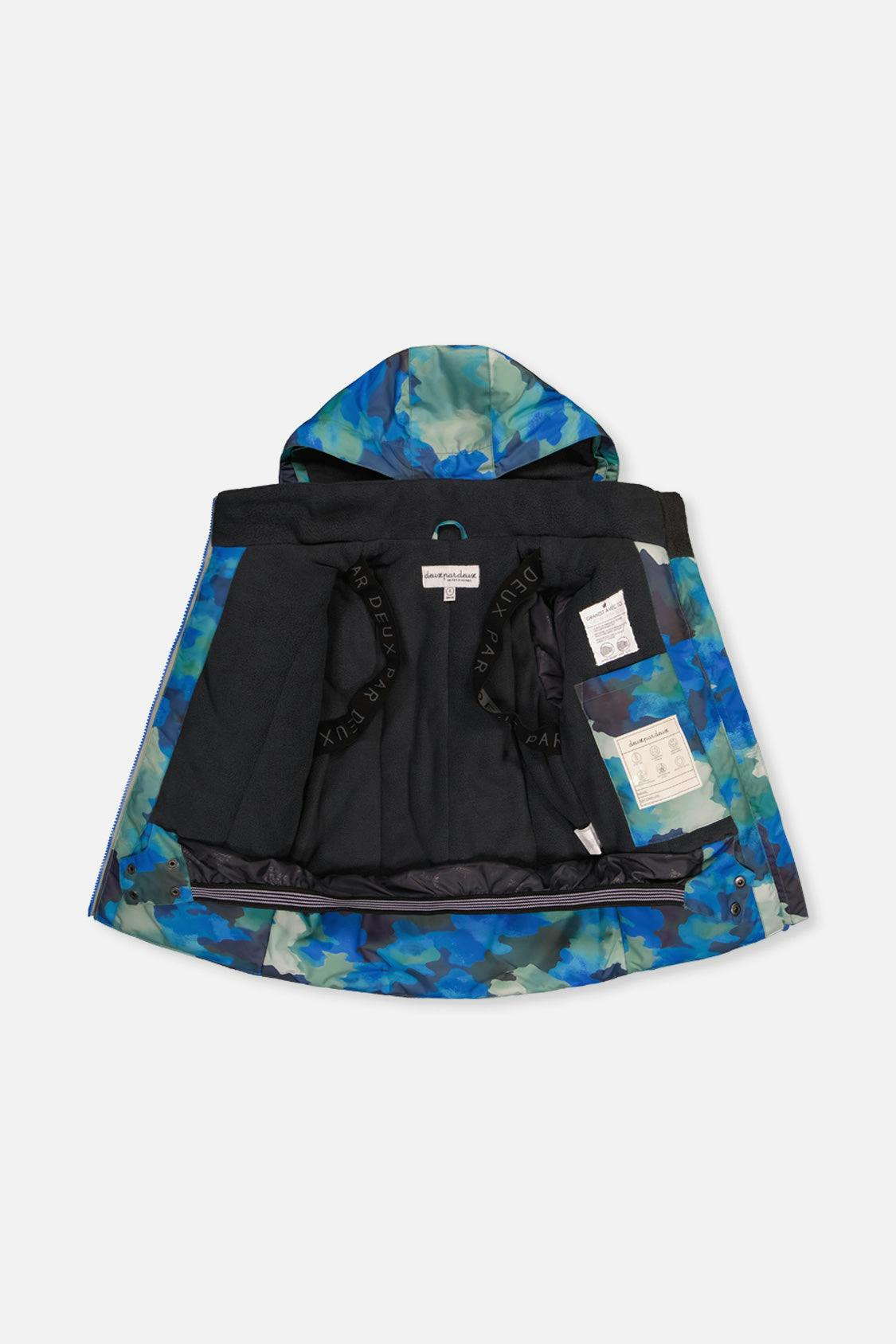 Two Piece Play Snowsuit Blue Camouflage Print With Green Pants