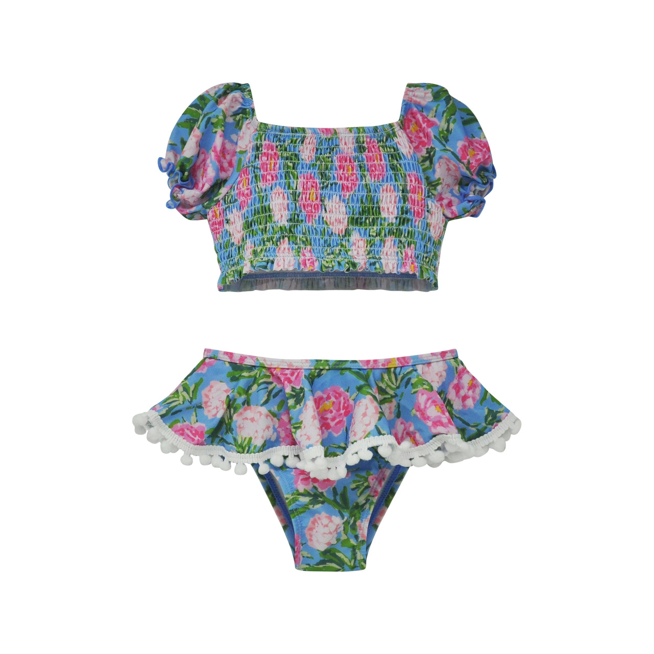 UPF 50+ Gemma Two Piece Smocked Pom-Pom Swimsuit
