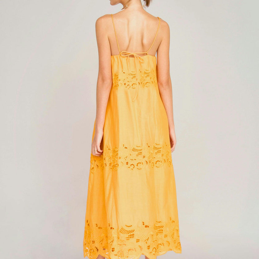 Ilio Dress in Marigold Embroidered Deco