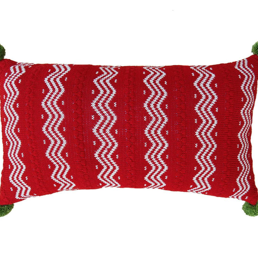 Zig Zag Lumbar Pillow with Pom Poms