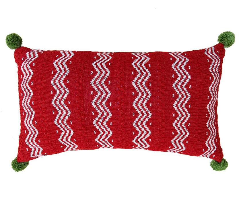 Zig Zag Lumbar Pillow with Pom Poms