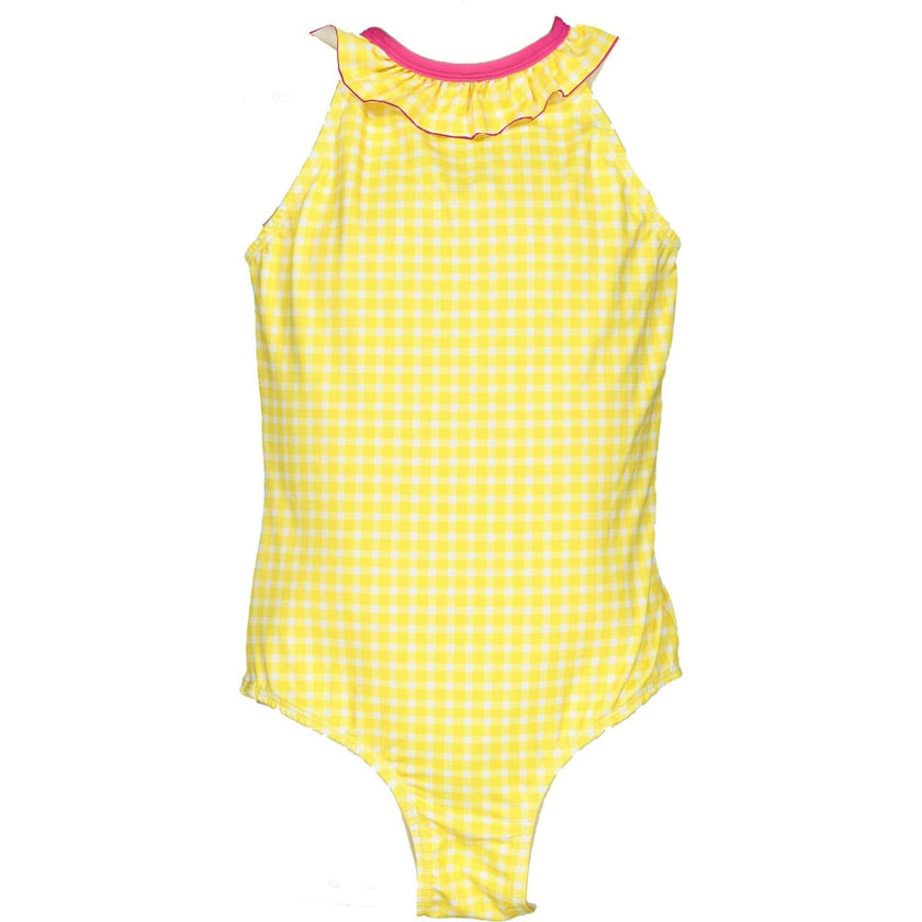 Vichy One-Piece Collared Swimsuit, Pink