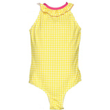 Vichy One-Piece Collared Swimsuit, Pink