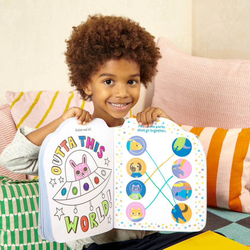 Playful Pages Activity Book - Games Coloring Stickers - Pets in Space - 60 Pages