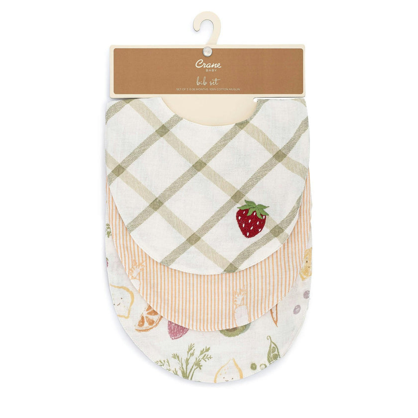 Clementine Fruit & Veggie Cotton Bandana Baby Bib (3 Pack)