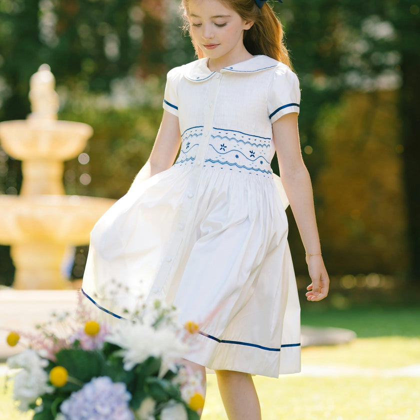 Riviera White Short Sleeve Smocked Dress
