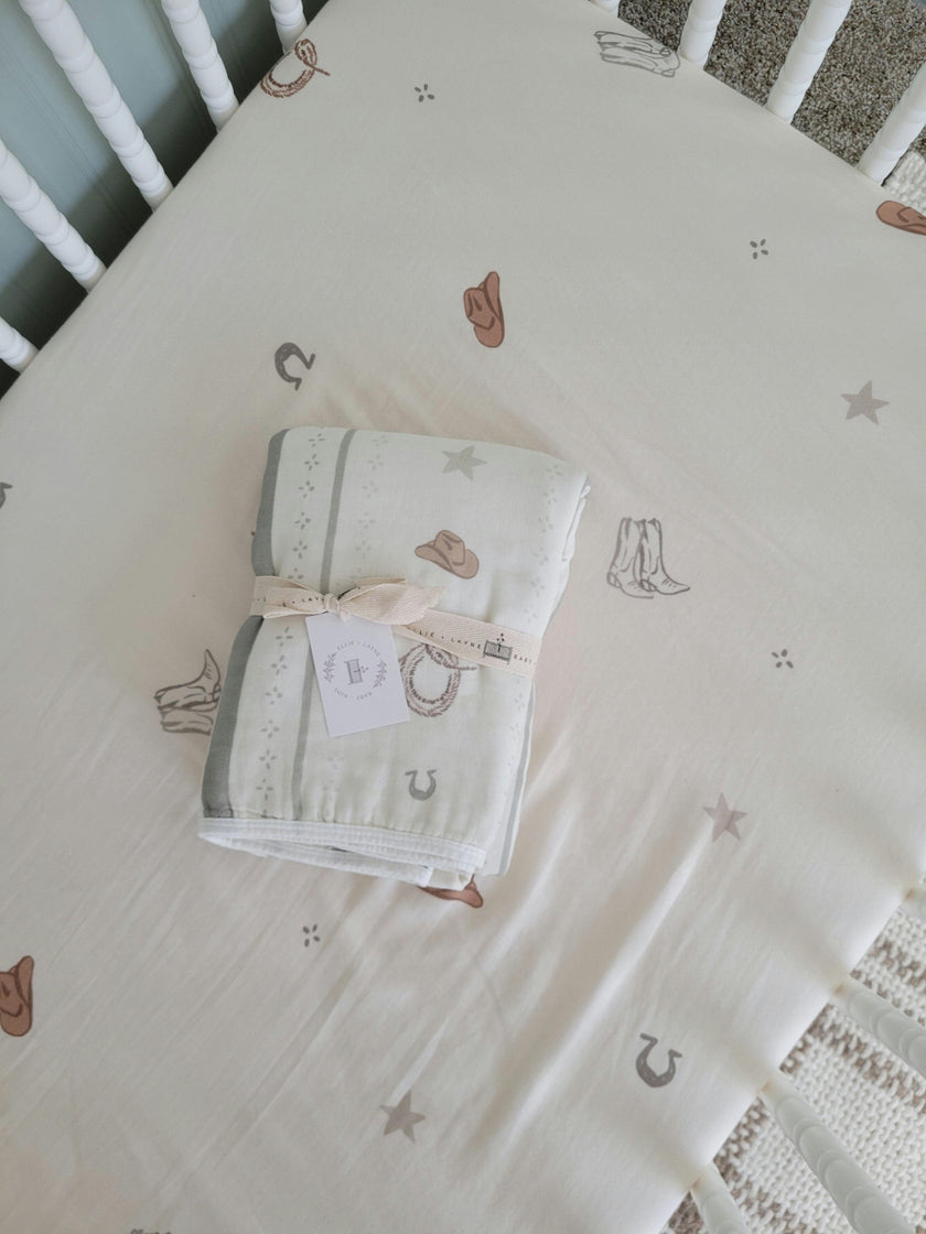 Vintage Country-Cowboy QUILTED 6 Layer Gauze Blanket