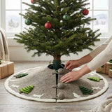 Handmade Felted Cats and Green Trees Grey Christmas Tree Skirt 36",