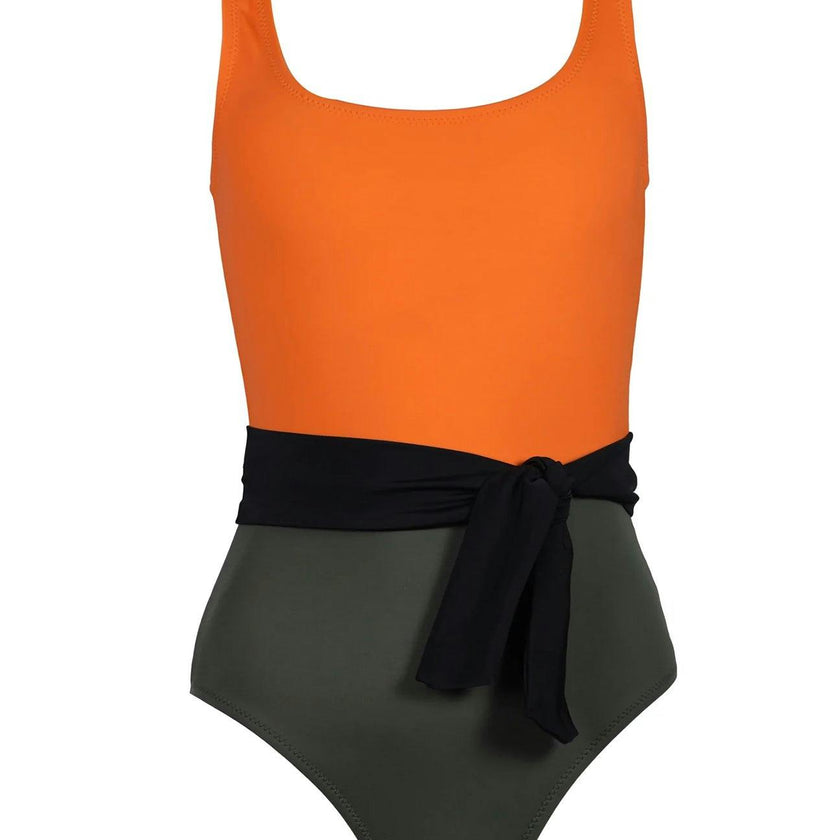 Valeria Sleeveless Scoop Neck Tie Belt Swimsuit