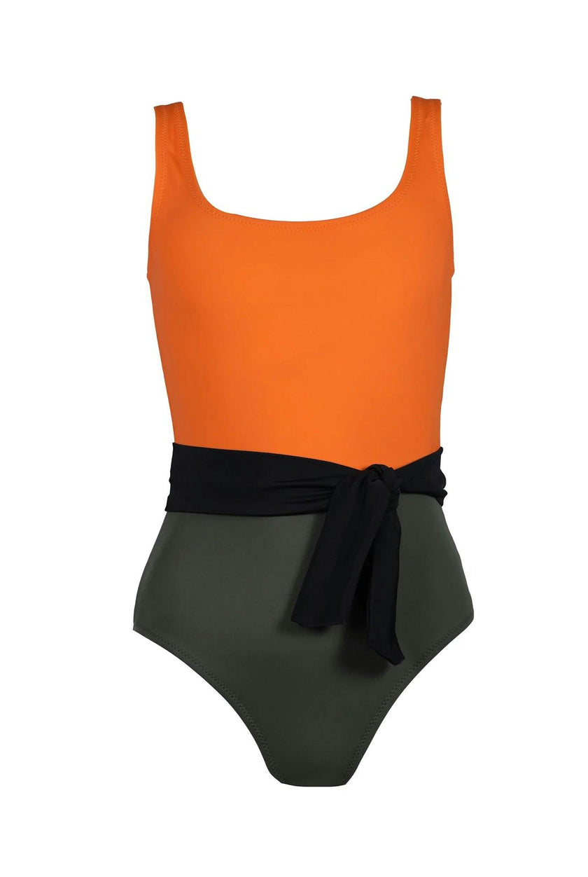Valeria Sleeveless Scoop Neck Tie Belt Swimsuit