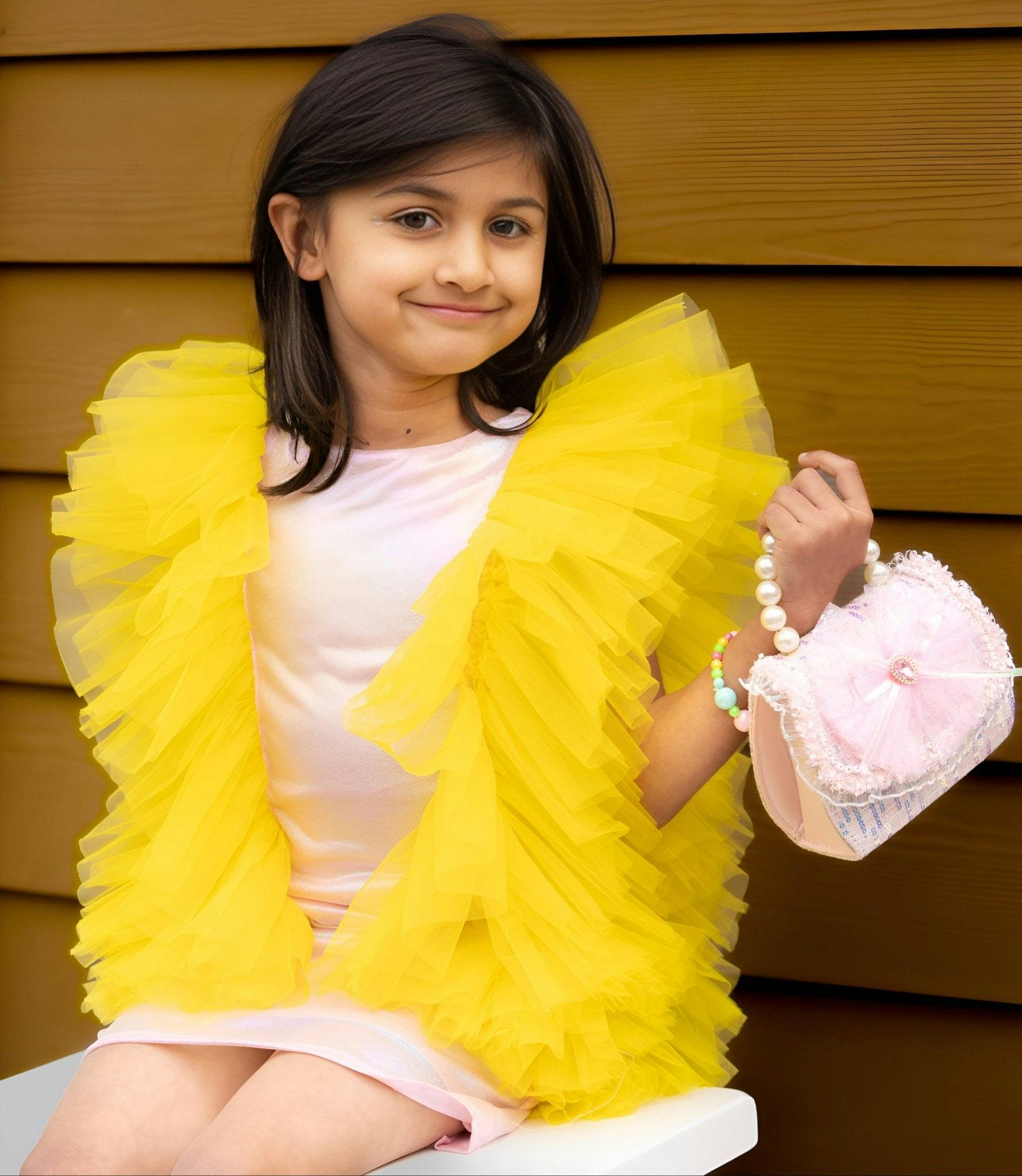 Radiant Yellow Fairy Wings Tulle Birthday Dress for Girls