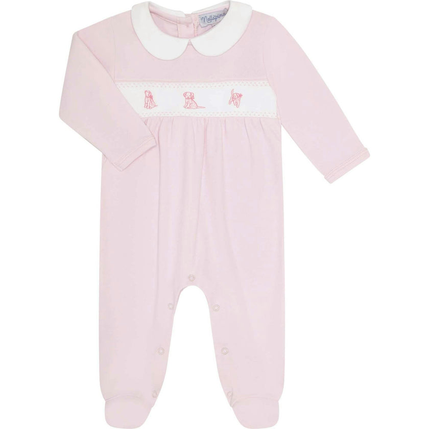 Pink Puppy Love Embroidery Footie