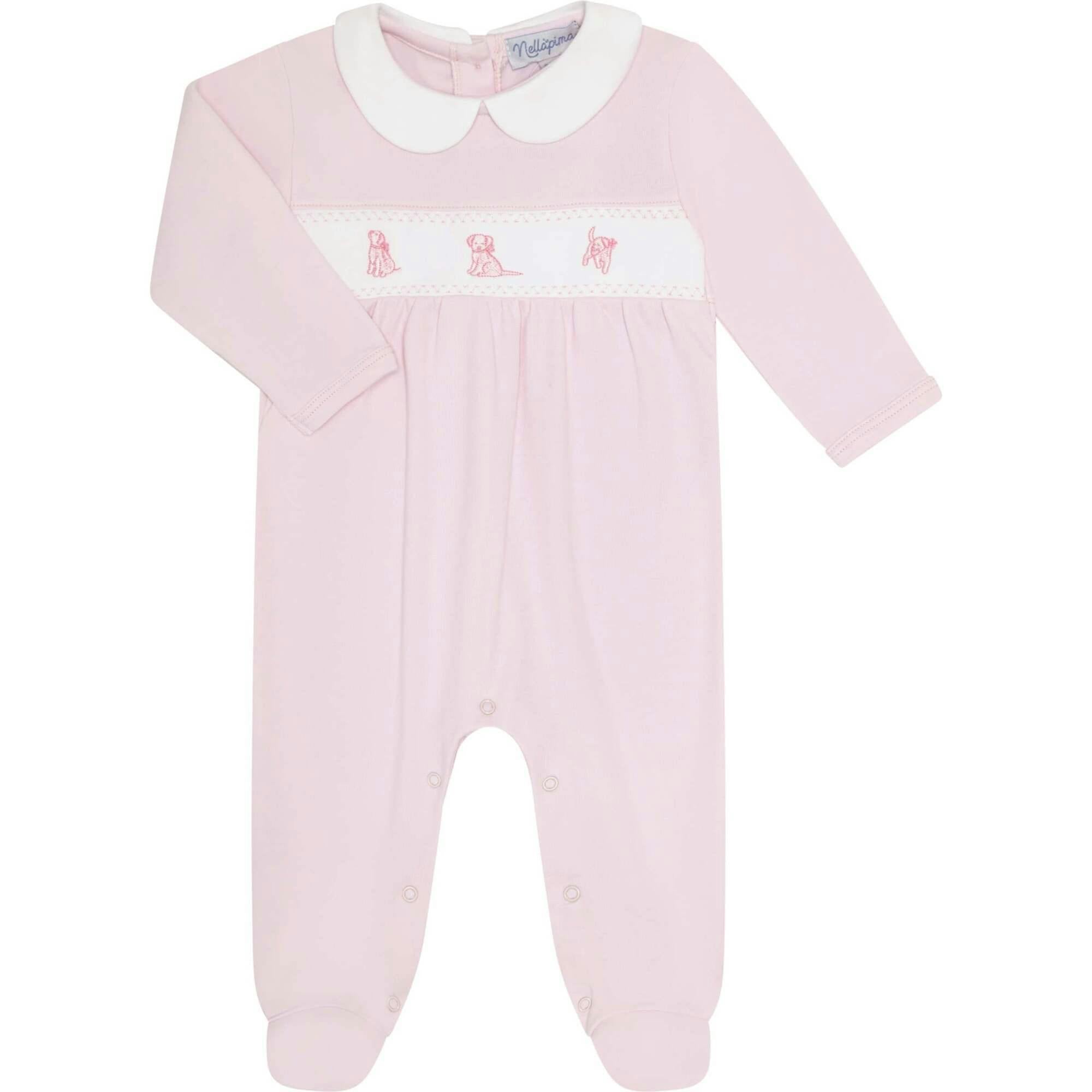 Pink Puppy Love Embroidery Footie