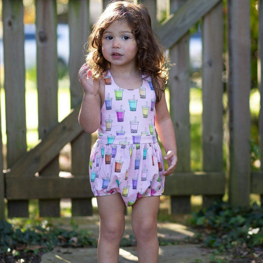 Cross Back Bubble Romper in Boba