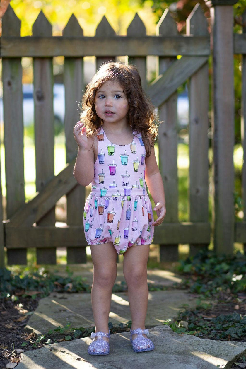 Cross Back Bubble Romper in Boba