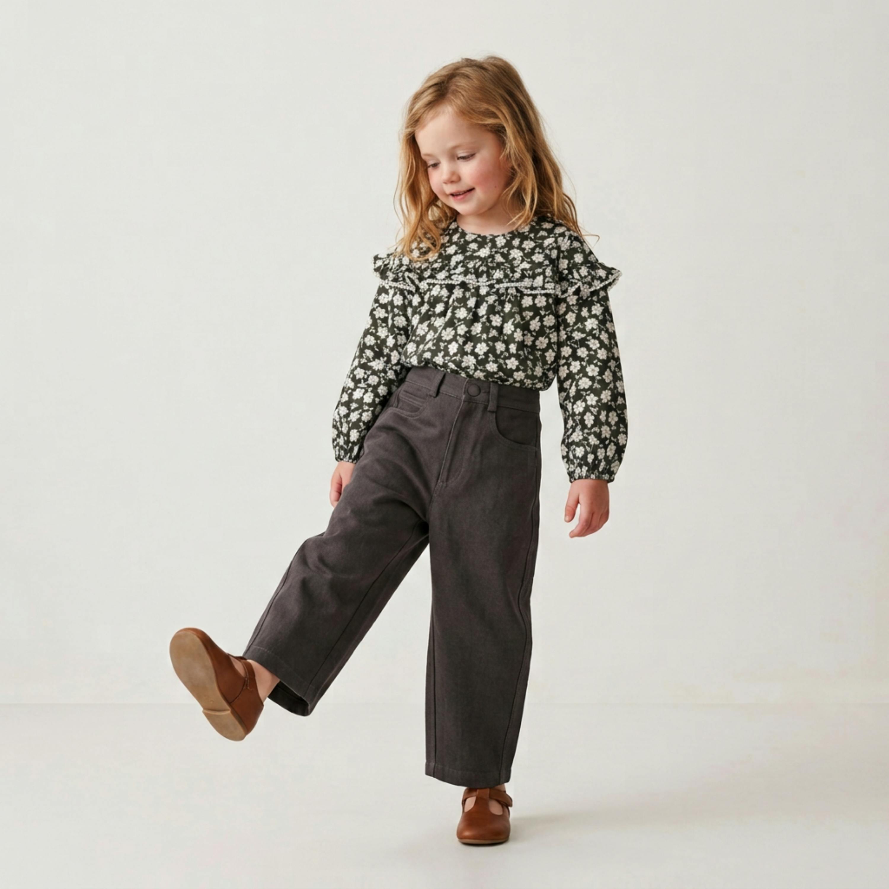 Organic Ruffle Cotton Blouse - Twilight Meadow