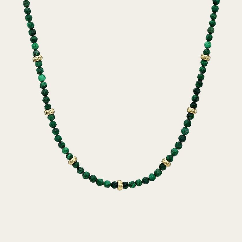 14K Gold Malachite Segment Bead Necklace