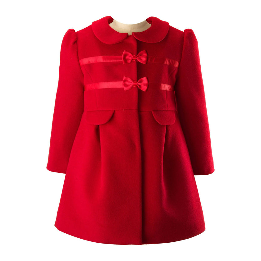 Bow Trim Peter Pan Collar Long Puff Sleeve Flap Pocket Coat