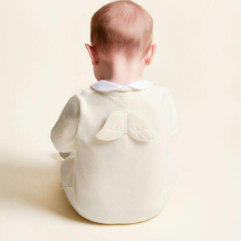 Velour Angel Wing™ Footless Sleepsuit - Cream